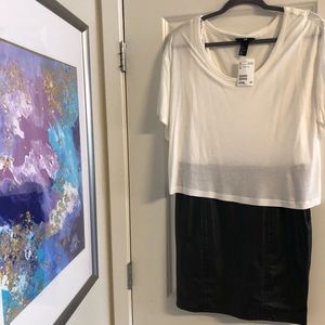 One piece dress, faux leather bottom